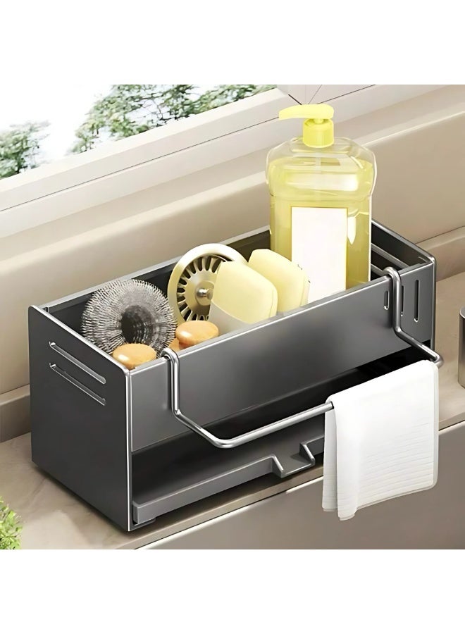 VIO Steel Kitchen Dish Soap and Handwash Dispenser with Sponge Holder Countertop Dishwashing Soap Pump Dispenser Liquid Dish Soap Dispenser Set Soap Caddy for Kitchen Sink Office Home Kitchen Cleaning Tools Sink Caddy with Drain Tray Kitchen Sink Rack Kitchen Sink Organizer  Bathroom Storage Shelf Countertop Organizer for Toiletries - Image 1